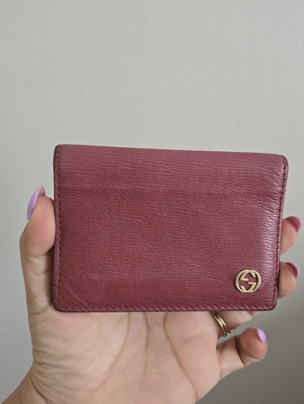 Gucci Raspberry Pink Leather Card Holder Case with Gold Logo Vintage